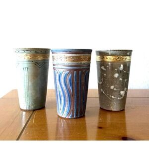 Lot-3 Vintage Asian Handpainted Stone‎ Tumblers Stamped Shin Jin
